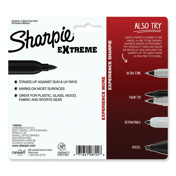 Sharpie® Extreme Marker, Fine Bullet Tip, Black, 4/Pack (SAN1927436) Pack of 4