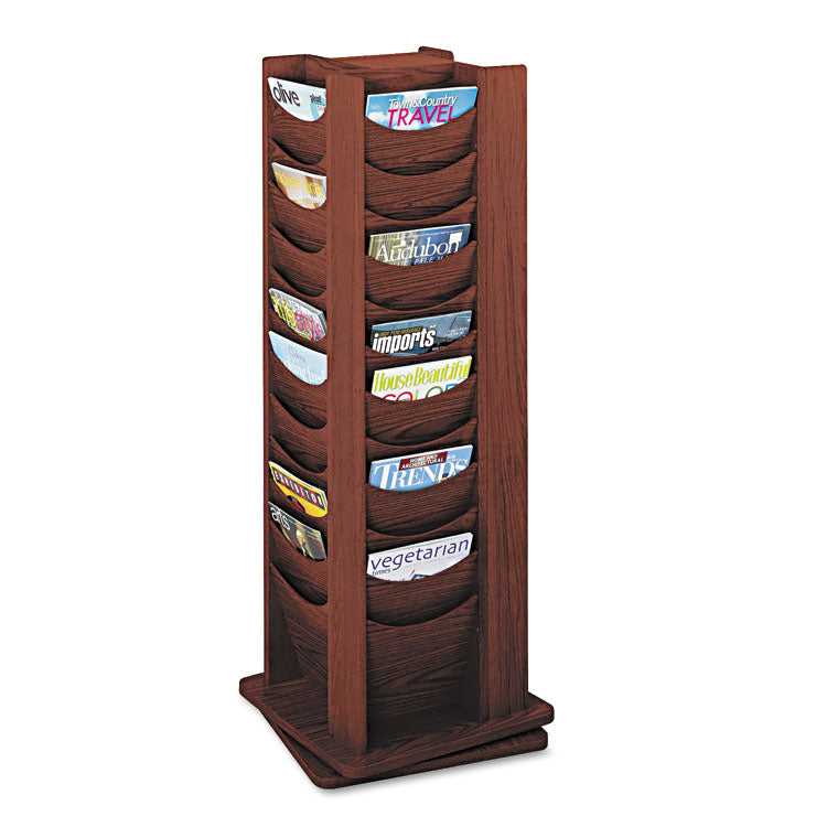 Safco® Rotary Display, 48 Compartments, 17.75w x 17.75d x 49.5h, Mahogany (SAF4335MH)