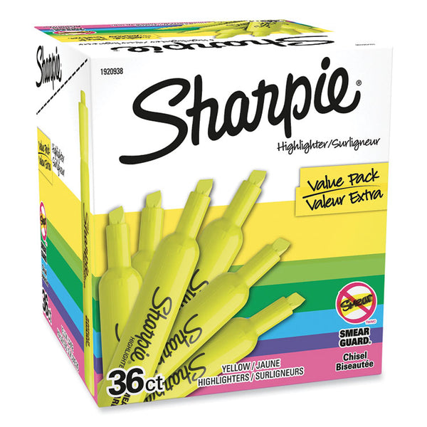 Sharpie® Tank Style Highlighter Value Pack, Fluorescent Yellow Ink, Chisel Tip, Yellow Barrel, 36/Box (SAN1920938)