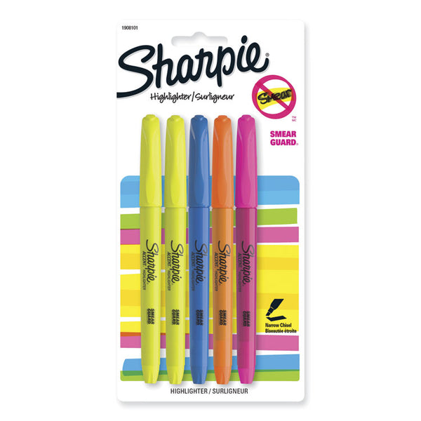 Sharpie® Pocket Style Highlighters, Assorted Ink Colors, Chisel Tip, Assorted Barrel Colors, 5/Set (SAN1908101) Set of 5