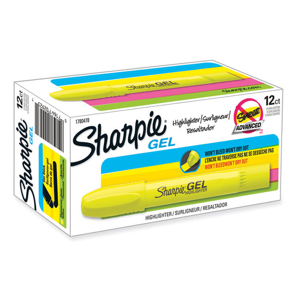 Sharpie® Gel Highlighters, Fluorescent Yellow Ink, Bullet Tip, Yellow Barrel (SAN1780478)