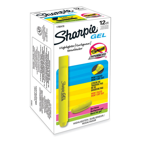 Sharpie® Gel Highlighters, Fluorescent Yellow Ink, Bullet Tip, Yellow Barrel (SAN1780478)