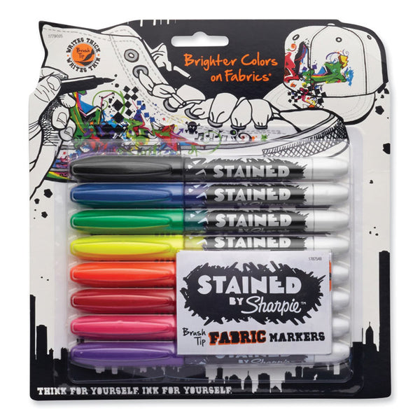 Sharpie® Stained Fabric Markers, Medium Brush Tip, Assorted Colors, 8/Pack (SAN1779005)
