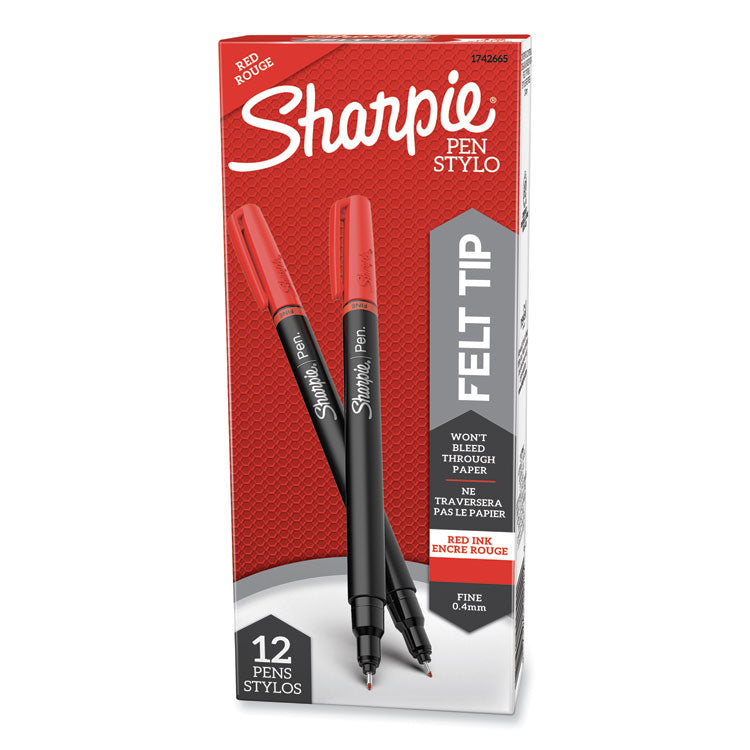 Sharpie® Water-Resistant Ink Porous Point Pen, Stick, Fine 0.4 mm, Red Ink, Black/Red Barrel, Dozen (SAN1742665) 1 Dozen