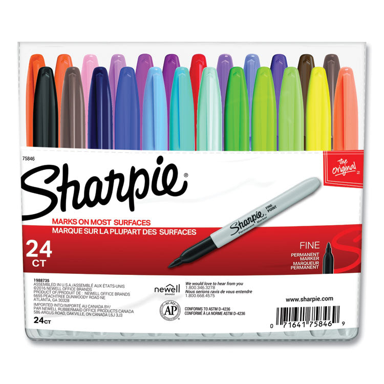 Sharpie® Fine Tip Permanent Marker, Fine Bullet Tip, Assorted Colors, 24/Set (SAN75846)