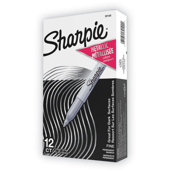 Sharpie® Metallic Fine Point Permanent Markers, Fine Bullet Tip, Metallic Silver, Dozen (SAN39100) 1 Dozen