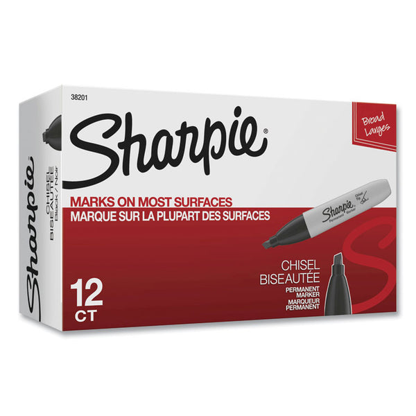 Sharpie® Chisel Tip Permanent Marker, Medium Chisel Tip, Black, Dozen (SAN38201)