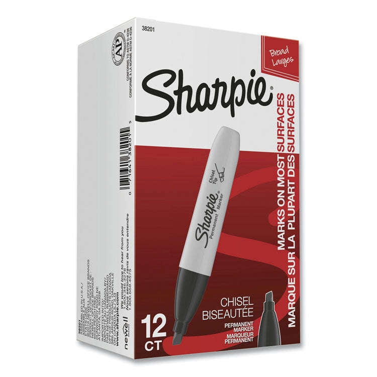 Sharpie® Chisel Tip Permanent Marker, Medium Chisel Tip, Black, Dozen (SAN38201)