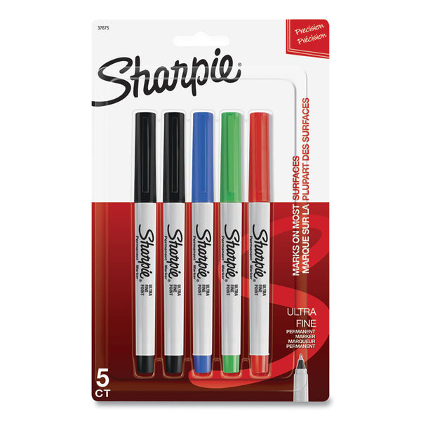 Sharpie® Ultra Fine Tip Permanent Marker, Ultra-Fine Needle Tip, Assorted Colors, 5/Set (SAN37675PP)