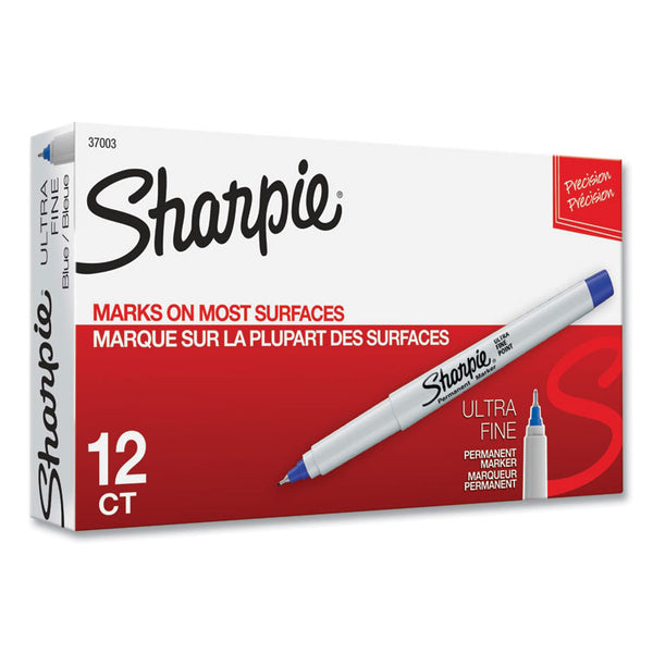 Sharpie® Ultra Fine Tip Permanent Marker, Ultra-Fine Needle Tip, Blue, Dozen (SAN37003)