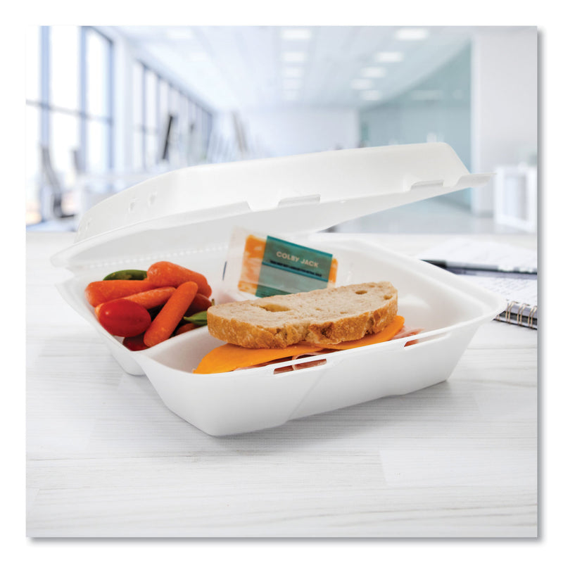 Insulated Foam Hinged Lid Containers, 3 Compartments, 9.01 x 9.4 x 3.1, White, 200/Carton (DCC90HTPF3VR) Case of 200