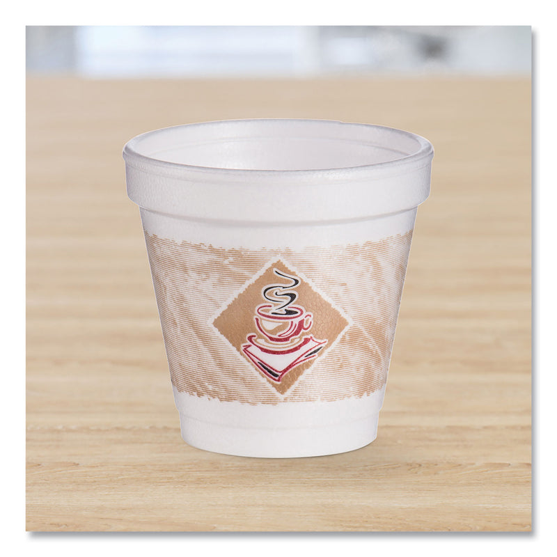 ThermoGlaze Insulated Foam Cups Stock Prints, 4 oz, White/Beige/Red, 1,000/Carton (DCC4J4G) Case of 1000