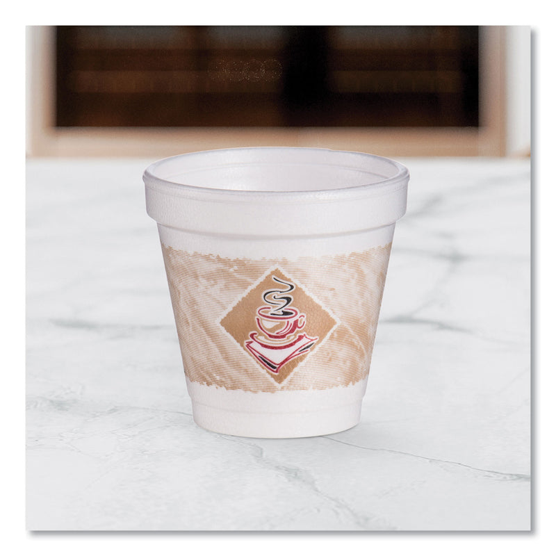 ThermoGlaze Insulated Foam Cups Stock Prints, 4 oz, White/Beige/Red, 1,000/Carton (DCC4J4G) Case of 1000