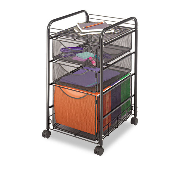 Safco® Onyx Mesh Mobile File with Two Supply Drawers, Metal, 1 Shelf, 3 Drawers, 15.75" x 17" x 27", Black (SAF5213BL) Each