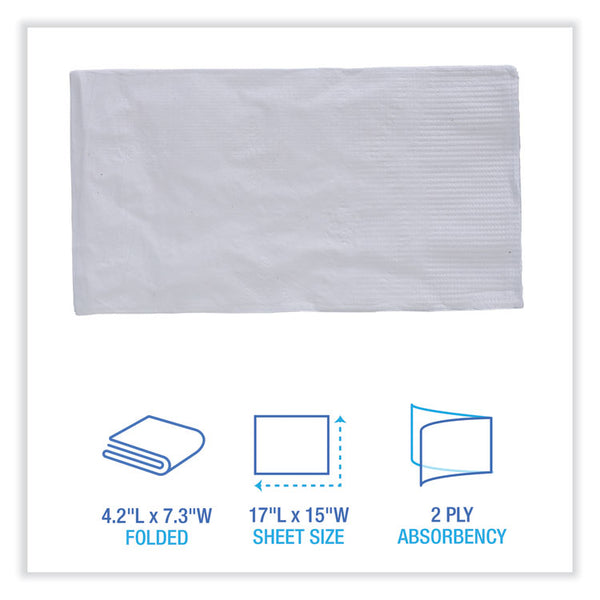 Boardwalk® Dinner Napkin, 2-Ply, 17 x 15, White, 100/Pack, 30 Packs/Carton (BWK8308W) Case of 3000