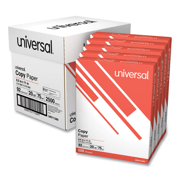 Universal® Copy Paper Convenience Carton, 92 Bright, 20 lb Bond Weight, 8.5 x 11, White, 500 Sheets/Ream, 5 Reams/Carton (UNV11289)