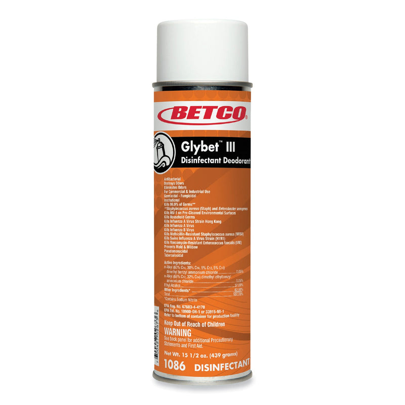 Betco® Glybet III Disinfectant, Citrus Bouquet Scent, 15.5 oz Aerosol Spray, 12/Carton (BET10862300) Case of 12