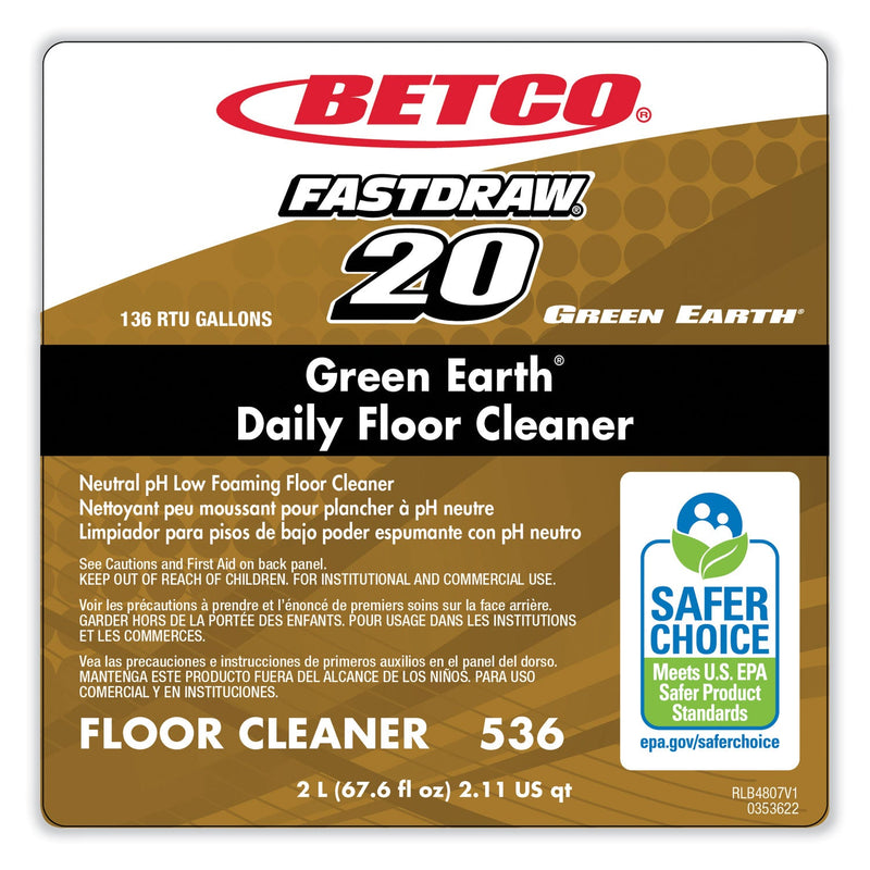 Betco® Green Earth Daily Floor Cleaner, 2 L Bottle, Unscented, 4/Carton (BET5364700) Case of 4