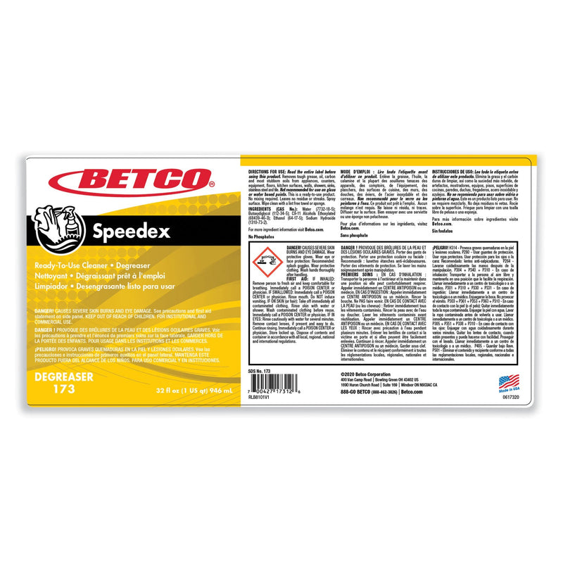 Betco® Speedex Degreaser, Mint, 32 oz Spray Bottle, 12/Carton (BET1731200)