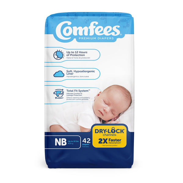 Comfees® Unisex Baby Diaper Newborn Disposable Moderate Absorbency (907018_CS) 168/CS