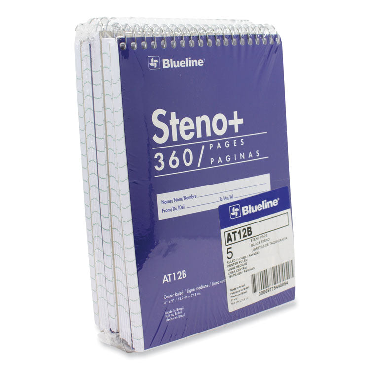Blueline® High-Capacity Steno Pad, Medium/College Rule, Blue Cover, 180 White 6 x 9 Sheets (REDAT12B)