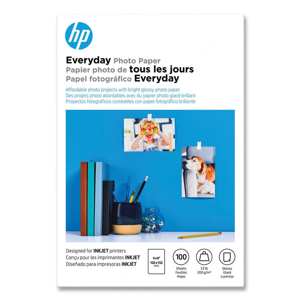 HP Everyday Glossy Photo Paper, 8 mil, 4 x 6, Glossy White, 100/Pack (HEWCR759A)