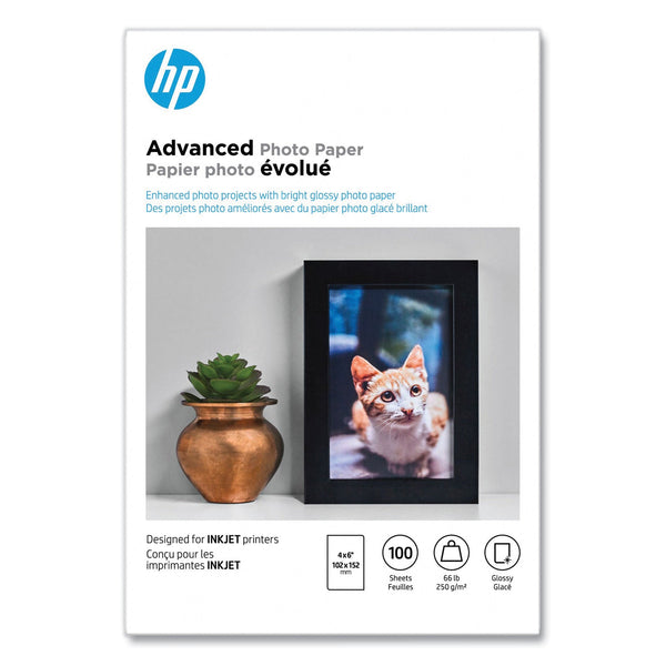 HP Advanced Photo Paper, 10.5 mil, 4 x 6, Glossy White, 100/Pack (HEWQ6638A)