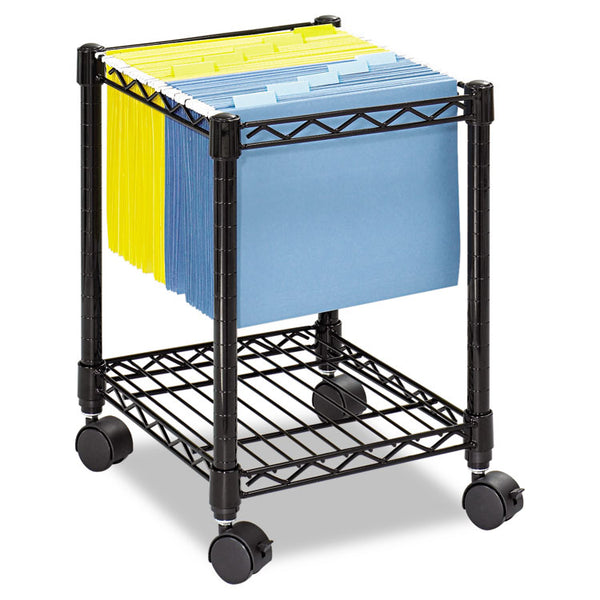 Safco® Compact Mobile Wire File Cart, Metal, 1 Shelf, 1 Bin, 15.5" x 14" x 19.75", Black (SAF5277BL)