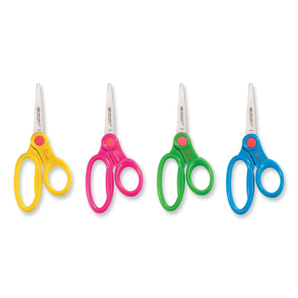 Westcott® Kids' Scissors with Antimicrobial Protection, Pointed Tip, 5" Long, 2" Cut Length, Randomly Assorted Straight Handles (ACM14607) Each