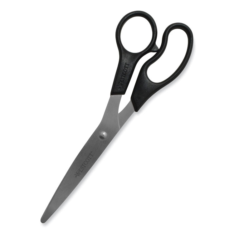 Westcott® Value Line Stainless Steel Shears, 8" Long, 3.5" Cut Length, Black Straight Handle (ACM13135)