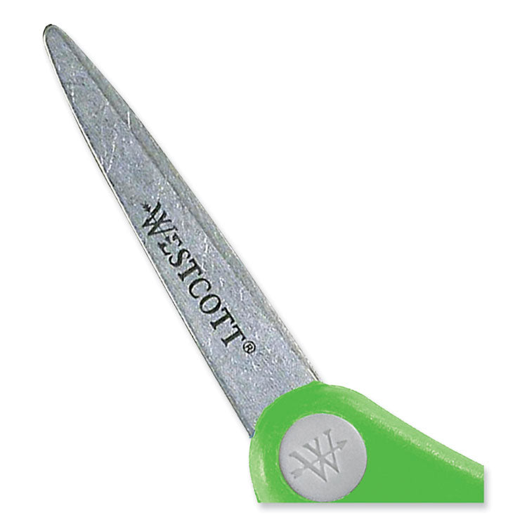 Westcott® Soft Handle Kids Scissors, Pointed Tip, 5" Long, 1.75" Cut Length, Assorted Straight Handles, 12/Pack (ACM15972) Pack of 12