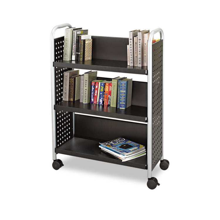 Safco® Scoot Single-Sided Book Cart, Metal, 3 Shelves, 33" x 14.25" x 44.25", Black (SAF5336BL)