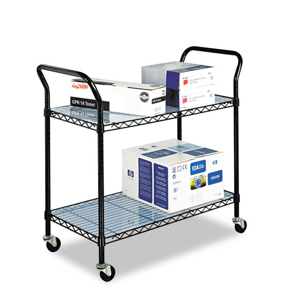 Safco® Wire Utility Cart, Metal, 2 Shelves, 400 lb Capacity, 43.75" x 19.25" x 40.5", Black (SAF5337BL) Each