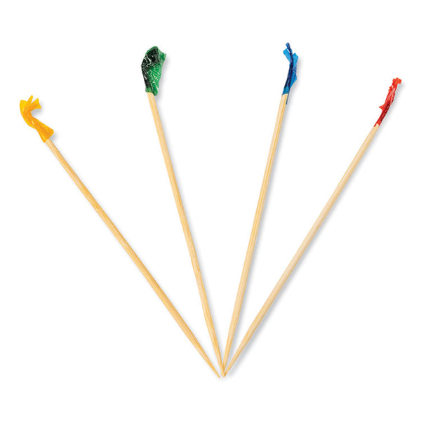 AmerCareRoyal® Cellophane-Frill Wood Picks, Bamboo, 4" Assorted, 10,000/Carton (RPPR812B)