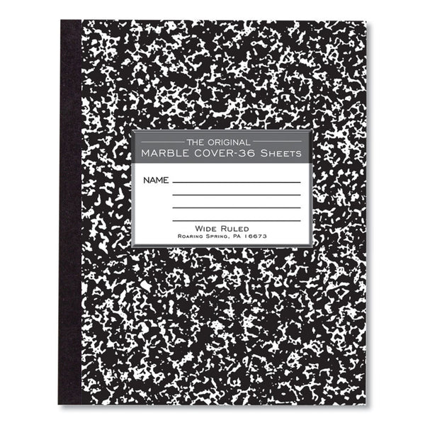 Roaring Spring® Marble Cover Composition Book, Wide/Legal Rule, Black Marble Cover, (36) 8.5 x 7 Sheets (ROA77332)