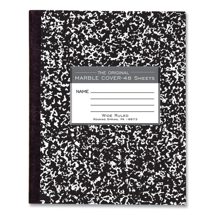 Roaring Spring® Marble Cover Composition Book, Wide/Legal Rule, Black Marble Cover, (48) 8.5 x 7 Sheets (ROA77333)