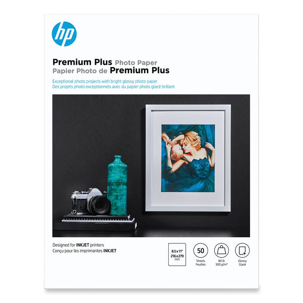 HP Premium Plus Photo Paper, 11.5 mil, 8.5 x 11, Glossy White, 50/Pack (HEWCR664A)