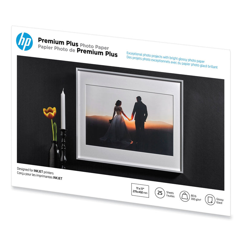 HP Premium Plus Photo Paper, 11.5 mil, 11 x 17, Glossy White, 25/Pack (HEWCV065A)