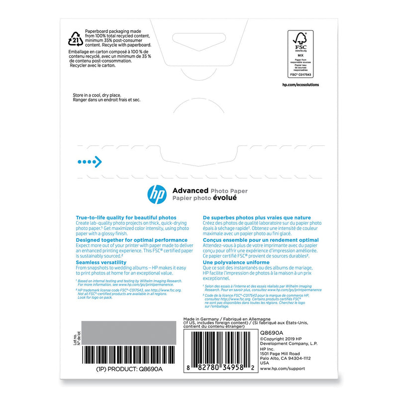 HP Advanced Photo Paper, 10.5 mil, 5 x 7, Glossy White, 60/Pack (HEWQ8690A)