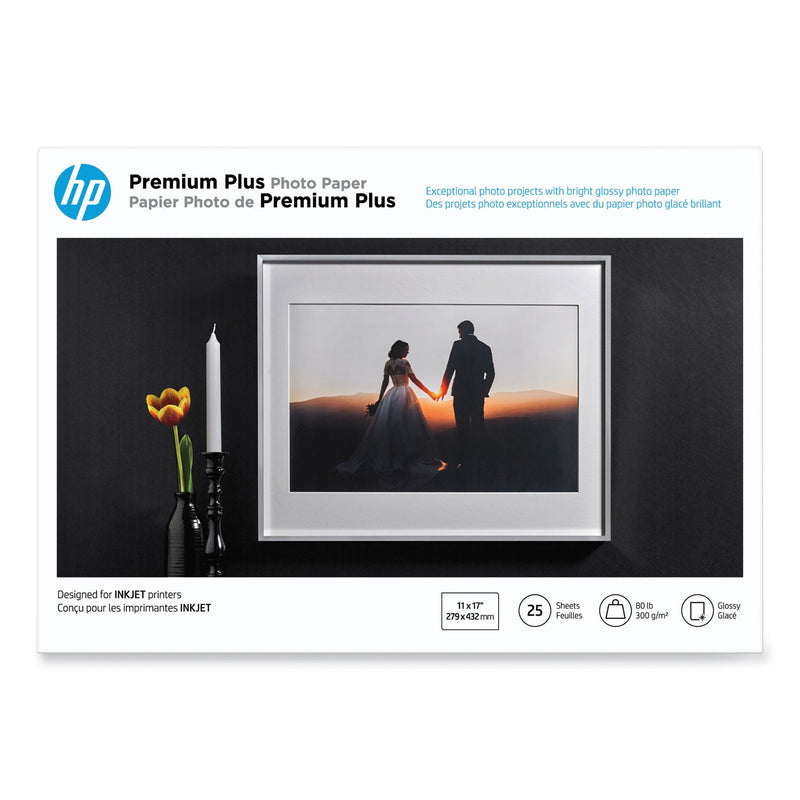 HP Premium Plus Photo Paper, 11.5 mil, 11 x 17, Glossy White, 25/Pack (HEWCV065A)