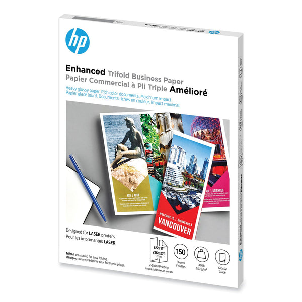 HP Laser Glossy Tri-Fold Brochure Paper, 97 Bright, 40 lb Bond Weight, 8.5 x 11, White, 150/Pack (HEWQ6612A)