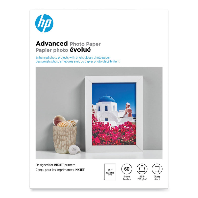 HP Advanced Photo Paper, 10.5 mil, 5 x 7, Glossy White, 60/Pack (HEWQ8690A)