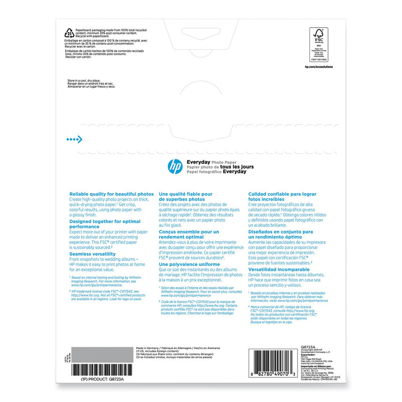 HP Everyday Photo Paper, 8 mil, 8.5 x 11, Glossy White, 50/Pack (HEWQ8723A) Pack of 50