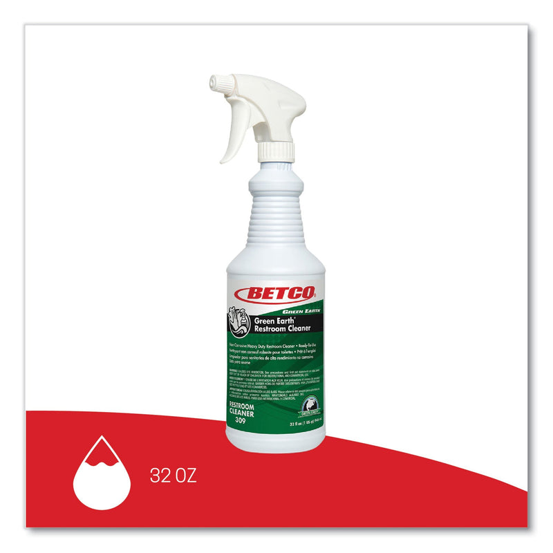 Betco® Green Earth RTU Restroom Cleaner, Fresh Mint Scent, 32 oz Bottle, 12/Carton (BET3091200) Case of 12