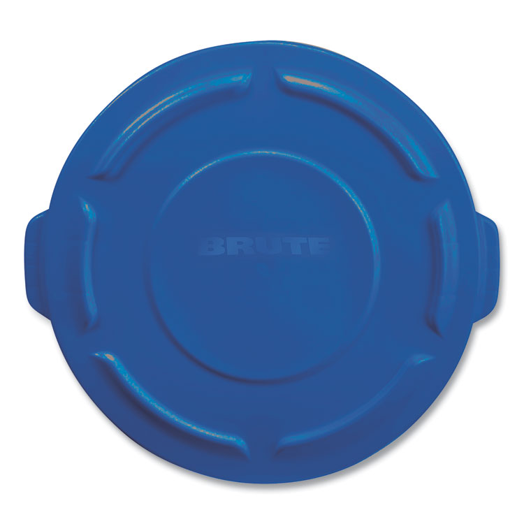 Rubbermaid® Commercial BRUTE Self-Draining Flat Top Lids for 32 gal Round BRUTE Containers, 22.25" Diameter, Blue (RCP263100BE)