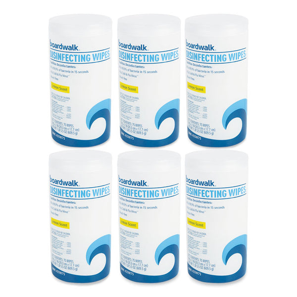 Boardwalk® Disinfecting Wipes, 7 x 8, Lemon Scent, 75/Canister, 6 Canisters/Carton (BWK455W75)
