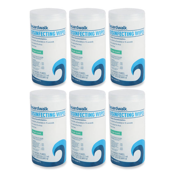 Boardwalk® Disinfecting Wipes, 7 x 8, Fresh Scent, 75/Canister, 6 Canisters/Carton (BWK454W75)