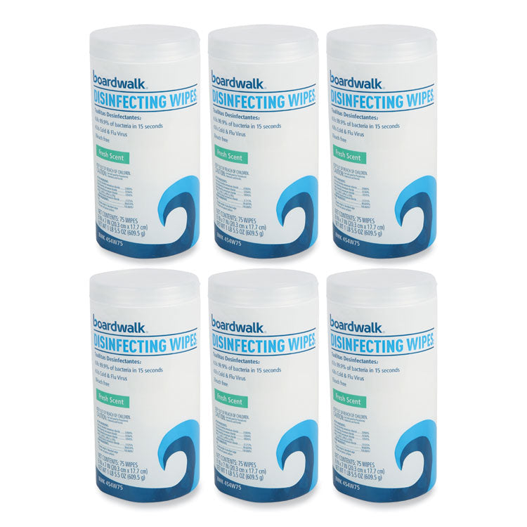 Boardwalk® Disinfecting Wipes, 7 x 8, Fresh Scent, 75/Canister, 6 Canisters/Carton (BWK454W75) Case of 6