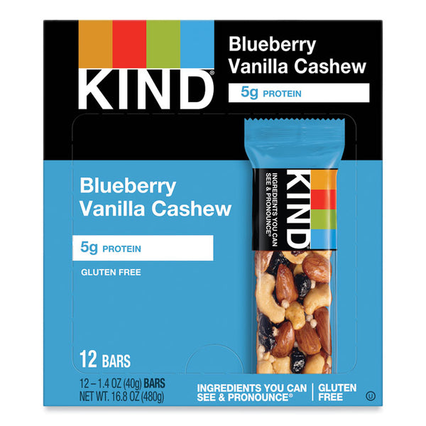 KIND Fruit and Nut Bars, Blueberry Vanilla and Cashew, 1.4 oz Bar, 12/Box (KND18039)