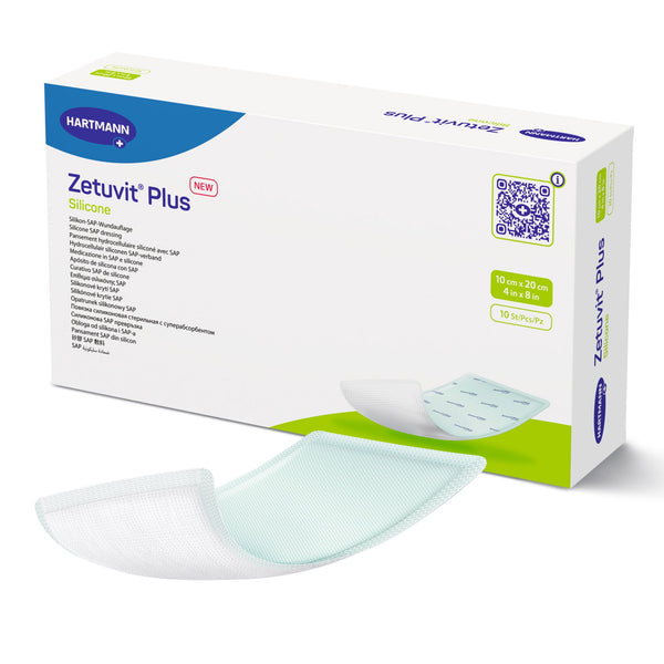 Zetuvit® Plus Silicone Super Absorbent Dressing Silicone Adhesive 4 X 8 Inch Rectangle (1181537_EA) 1/EA